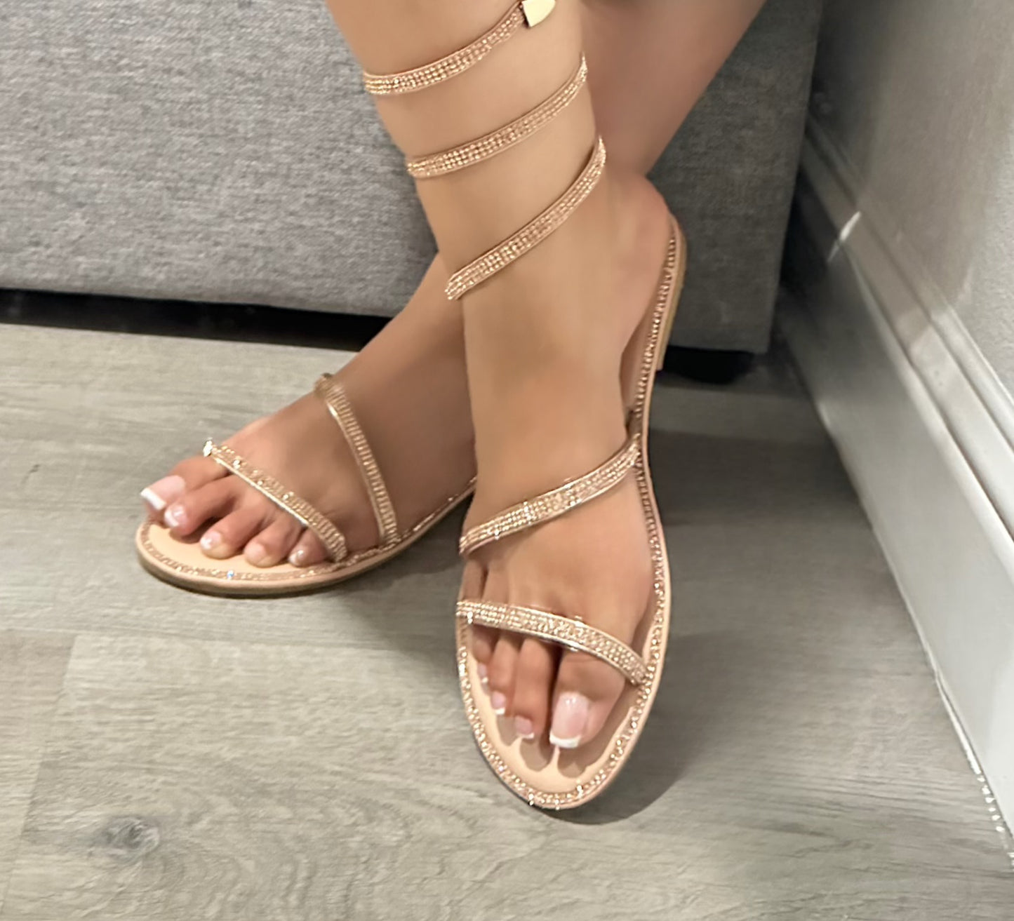 Aolanis Rose Gold Bling wrap up sandal